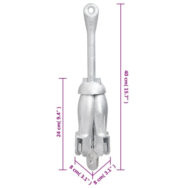 Ancla plegable con cuerda hierro maleable plateado 3,2 kg