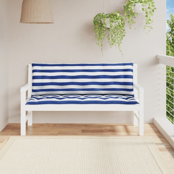 Cojines banco jardín 2 uds tela a rayas azul blanco 150x50x7 cm