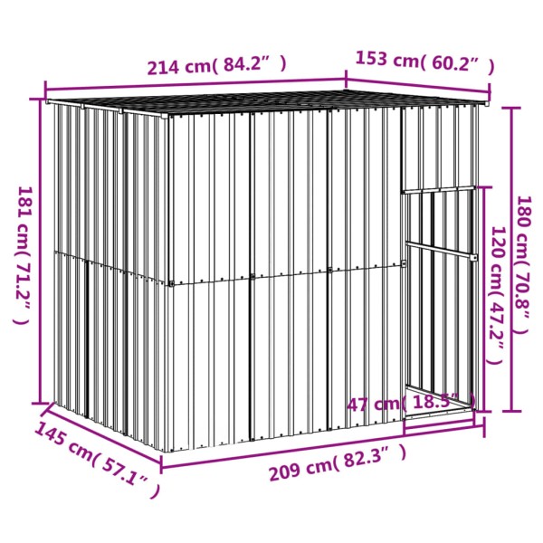 Caseta perros con tejado acero galvanizado gris 214x153x181 cm