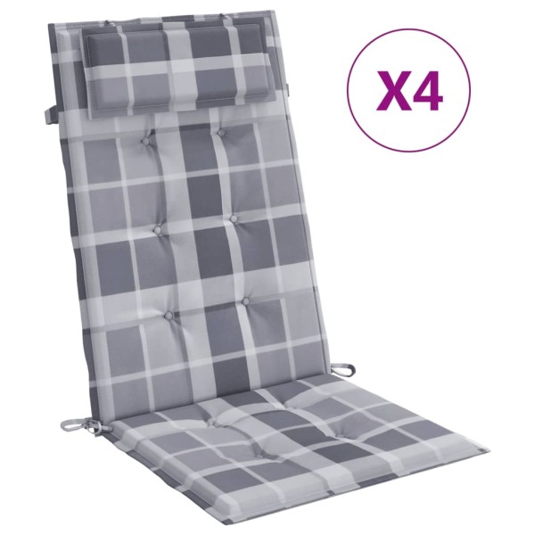 Cojines de silla respaldo alto 4 uds tela Oxford a cuadros gris