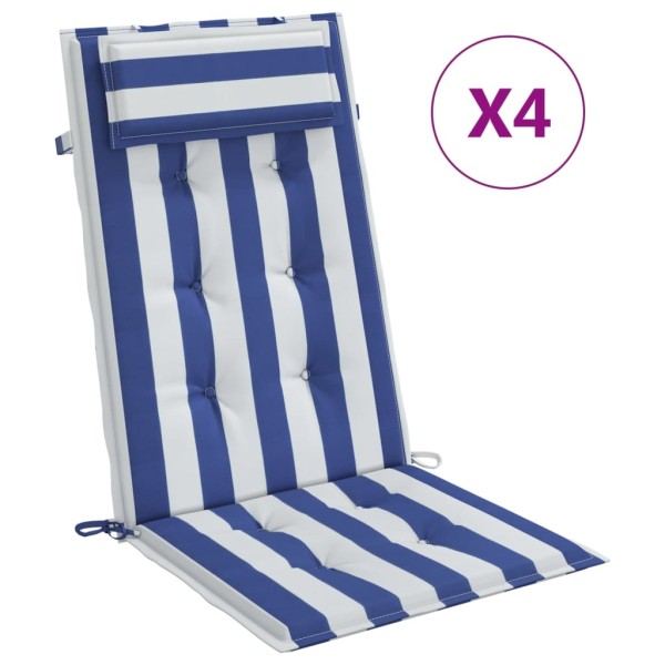 Cojines silla respaldo alto 4 uds tela Oxford rayas azul blanco