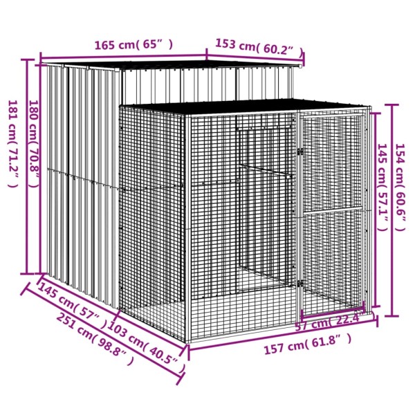 Gallinero con corral acero galvanizado gris 165x251x181 cm