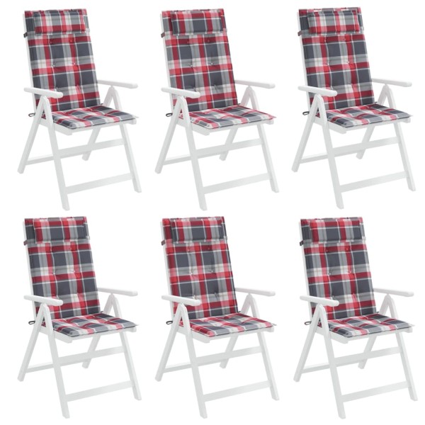 Cojines de silla respaldo alto 6 uds tela Oxford a cuadros rojo