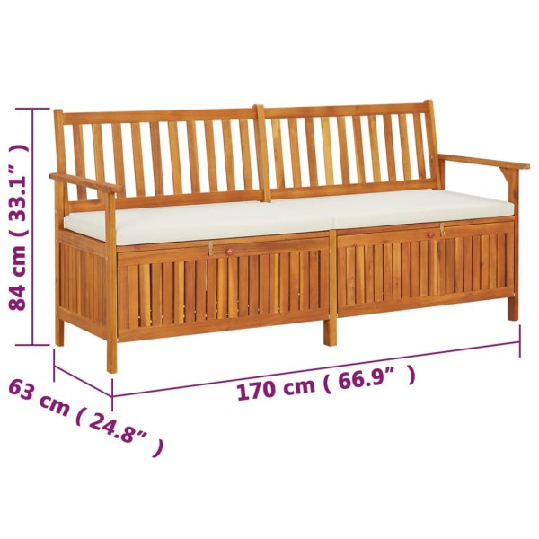 Banco de almacenaje con cojín madera maciza de acacia 170 cm