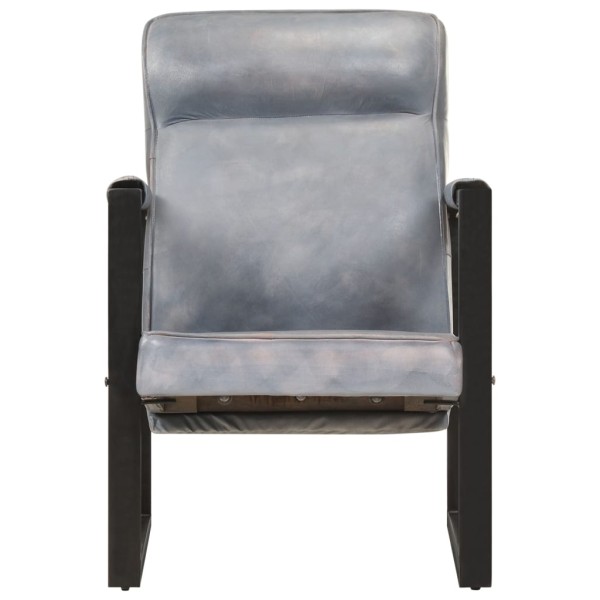 Sillón de cuero de cabra real gris 60x75x90 cm