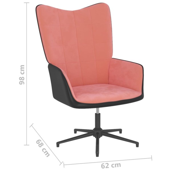 Silla de relajación con reposapiés terciopelo y PVC rosa