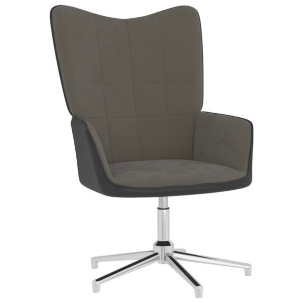 Silla de relajación con taburete terciopelo y PVC gris oscuro