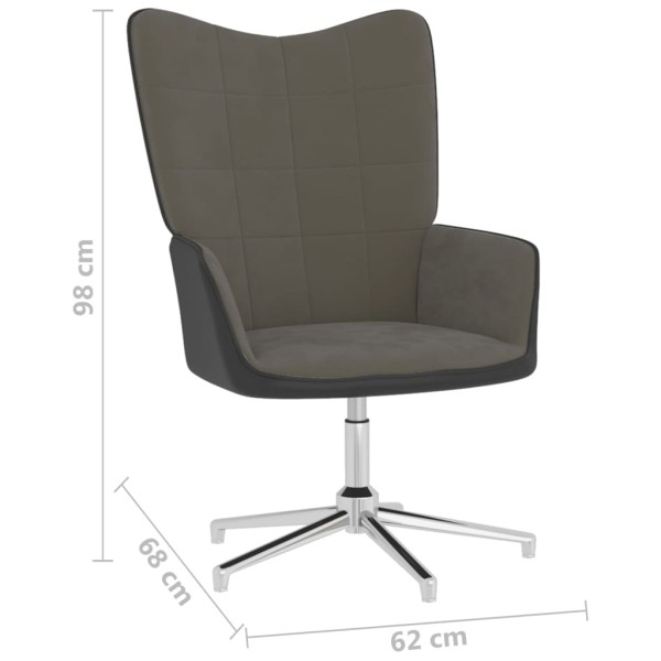 Silla de relajación con taburete terciopelo y PVC gris oscuro