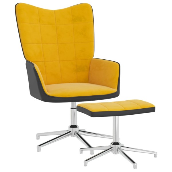 Silla de relajación reposapiés terciopelo PVC amarillo mostaza