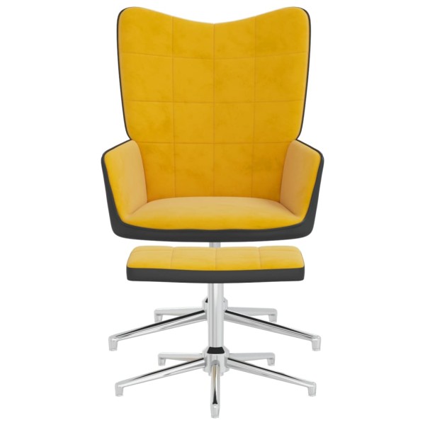 Silla de relajación reposapiés terciopelo PVC amarillo mostaza