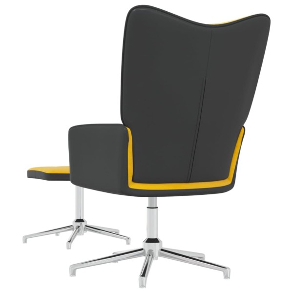 Silla de relajación reposapiés terciopelo PVC amarillo mostaza