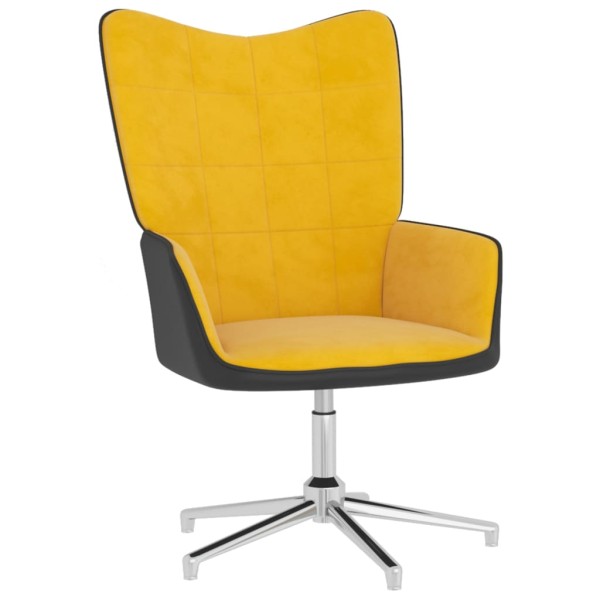 Silla de relajación reposapiés terciopelo PVC amarillo mostaza