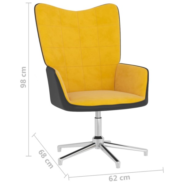 Silla de relajación reposapiés terciopelo PVC amarillo mostaza