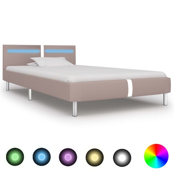 Estructura de cama con LED cuero sintético capuchino 90x200 cm