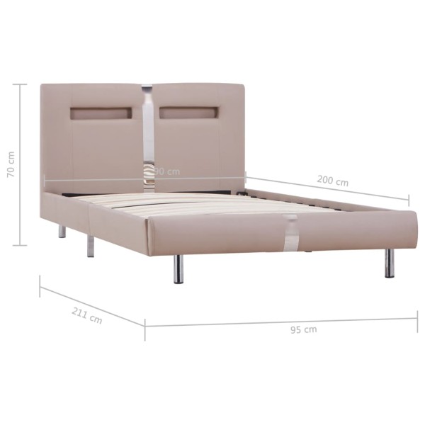 Estructura de cama con LED cuero sintético capuchino 90x200 cm