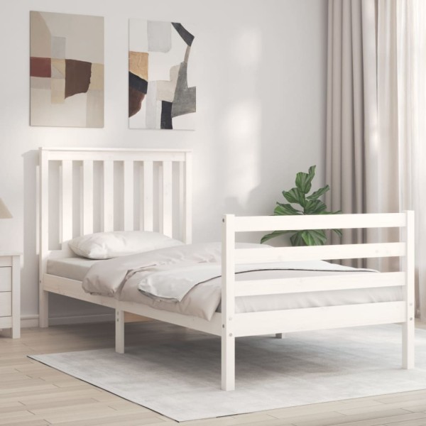 Estructura de cama con cabecero madera maciza blanco 90x200 cm