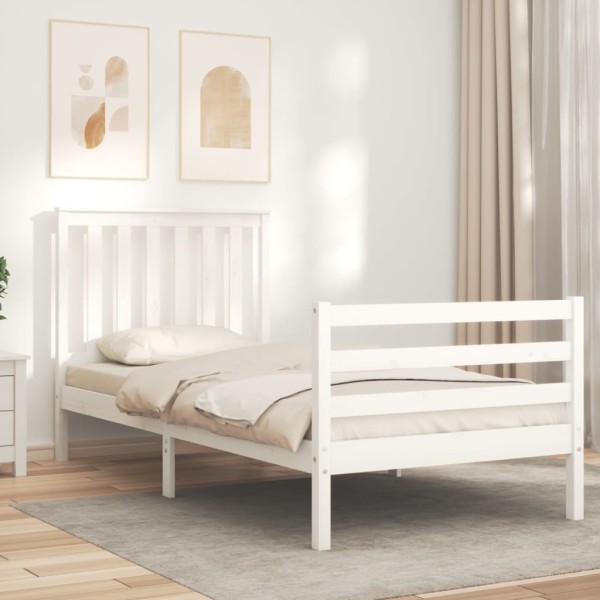 Estructura de cama con cabecero madera maciza blanco 90x200 cm