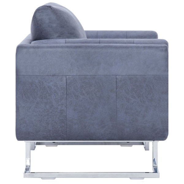 Sillón en forma de cubo de piel de ante artificial gris