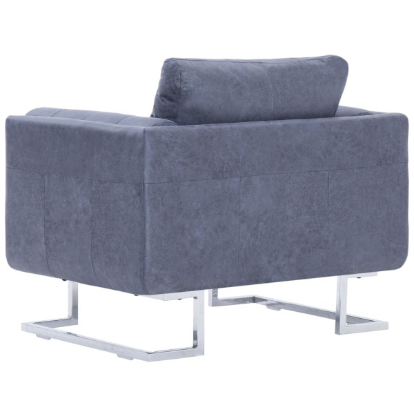 Sillón en forma de cubo de piel de ante artificial gris