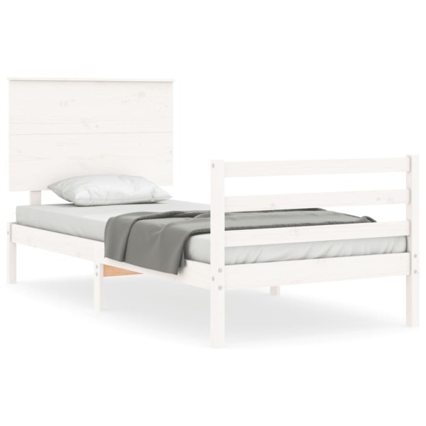 Estructura de cama con cabecero madera maciza blanco