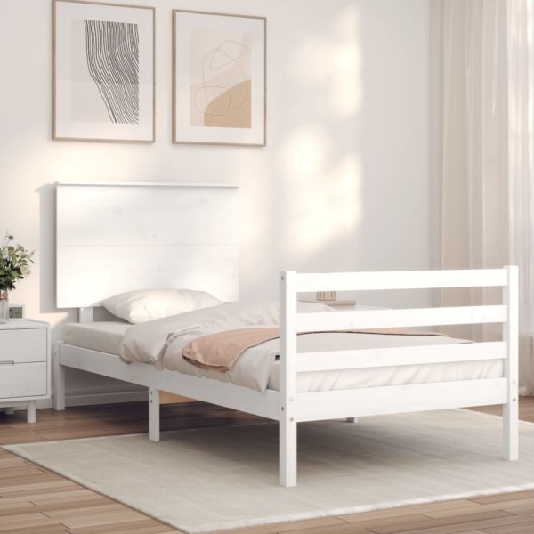 Estructura de cama con cabecero madera maciza blanco