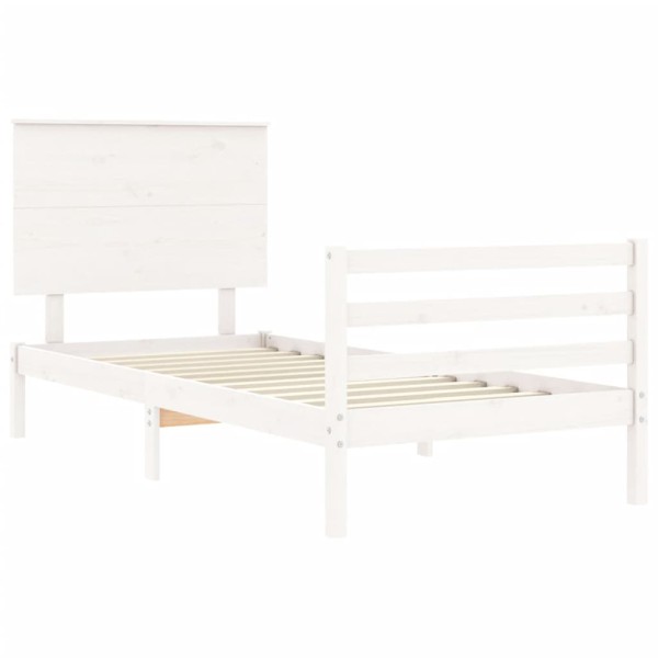 Estructura de cama con cabecero madera maciza blanco