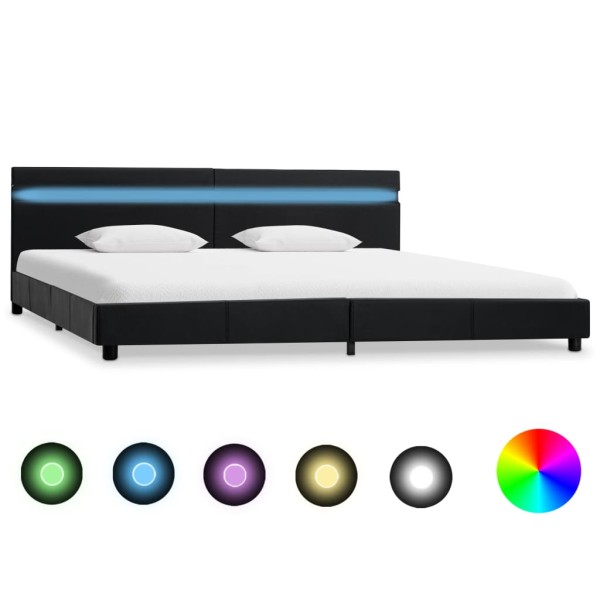 Estructura de cama con LED cuero sintético negro 180x200 cm