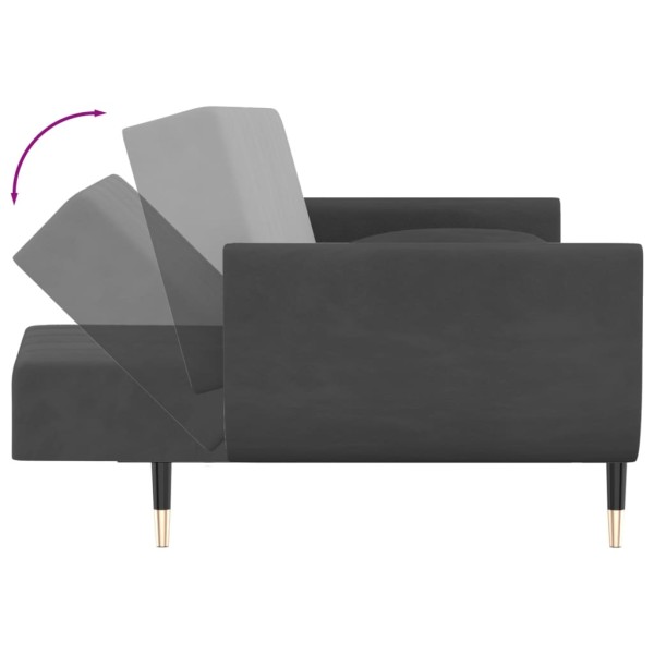 Sofá cama de 2 plazas con dos almohadas terciopelo gris oscuro