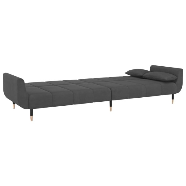 Sofá cama de 2 plazas con dos almohadas terciopelo gris oscuro