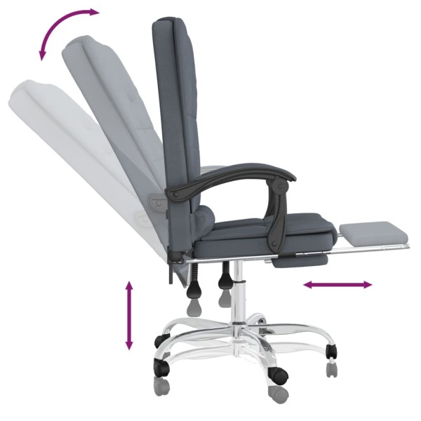 Silla de oficina reclinable con masaje terciopelo gris oscuro