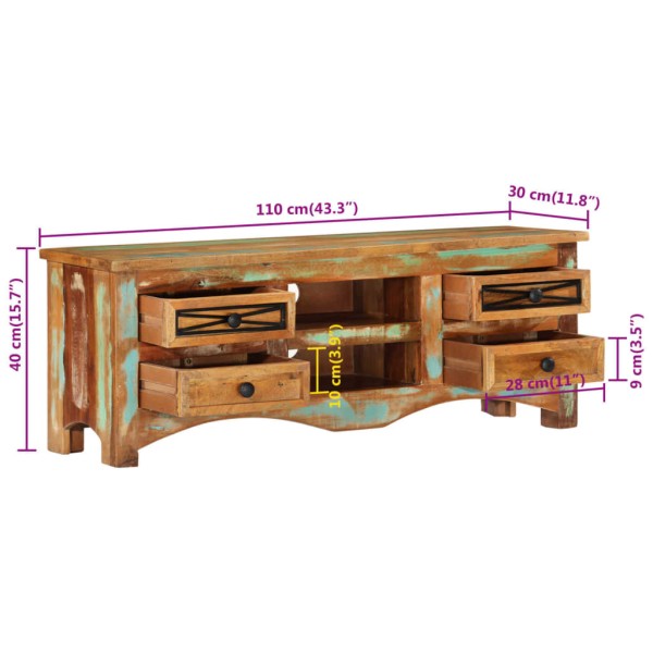 Mueble de TV madera maciza reciclada 110x30x40 cm