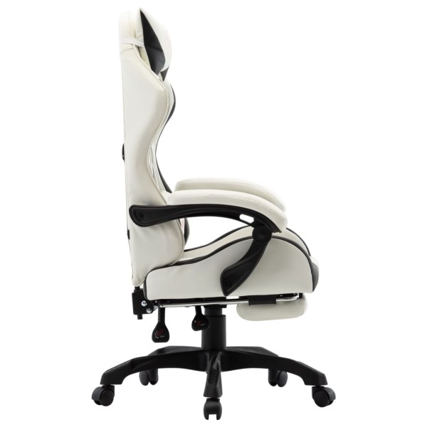 Silla gaming con reposapiés cuero sintético negro y blanco