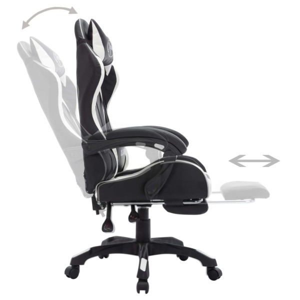 Silla gaming con luces LED RGB cuero sintético blanco y negro