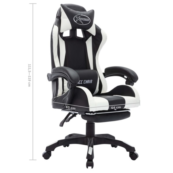 Silla gaming con luces LED RGB cuero sintético blanco y negro