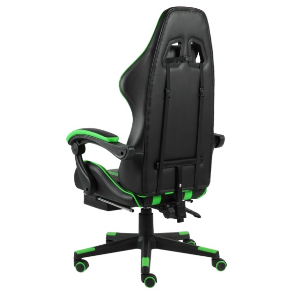 Silla gaming con reposapiés cuero sintético negro y verde