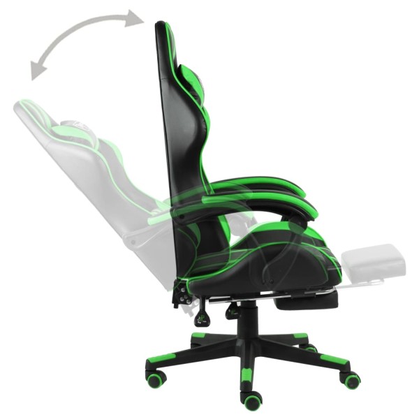 Silla gaming con reposapiés cuero sintético negro y verde