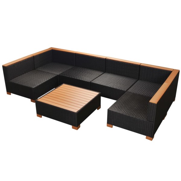 Muebles de jardín y cojines 7 piezas ratán sintético negro