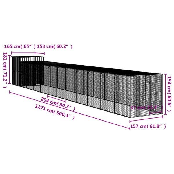 Gallinero con corral acero galvanizado gris 165x1271x181 cm