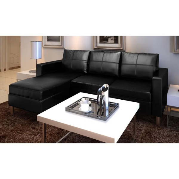 Sofá modular de 3 plazas de cuero artificial negro