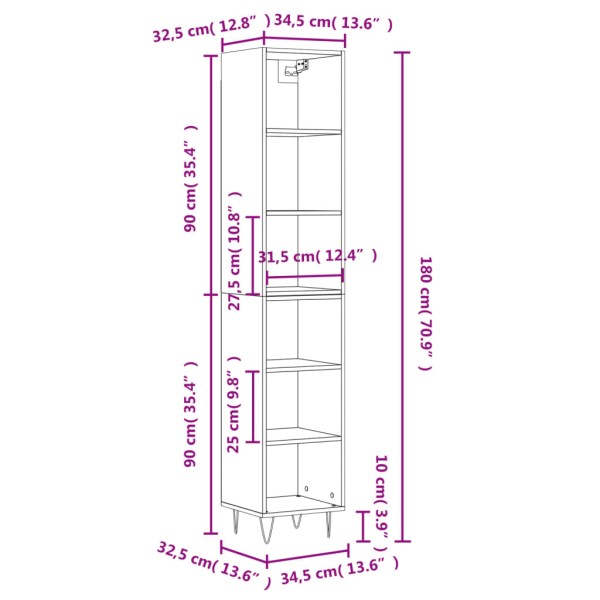 Aparador alto contrachapada blanco brillante 34,5x32,5x180 cm