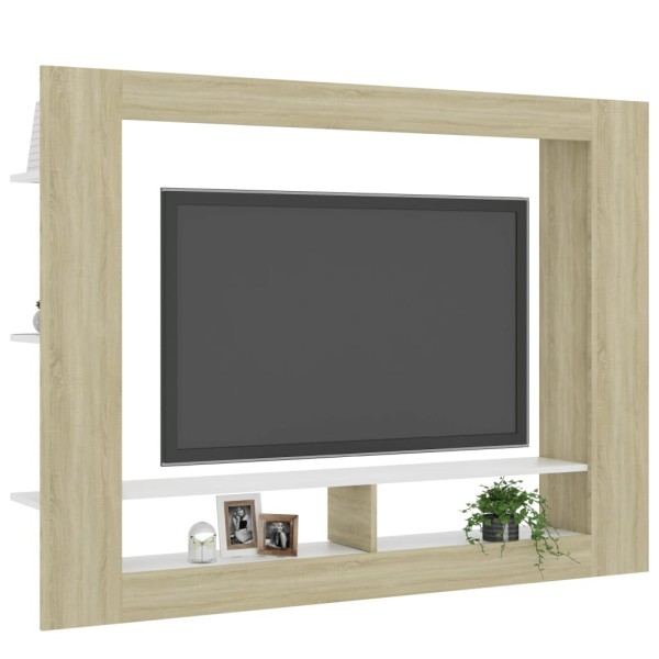 Mueble de TV madera contrachapada blanco y roble 152x22x113cm