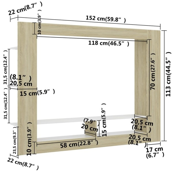 Mueble de TV madera contrachapada blanco y roble 152x22x113cm