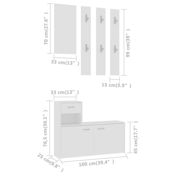 Mueble de entrada madera contrachapada blanco 100x25x76,5 cm