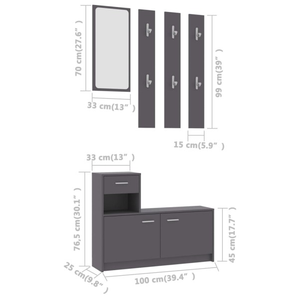 Mueble de entrada madera contrachapada gris 100x25x76,5 cm