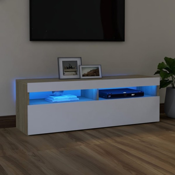 Mueble de TV con luces LED blanco y roble Sonoma 120x35x40 cm