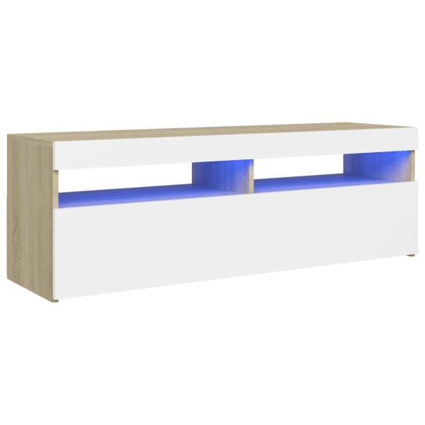 Mueble de TV con luces LED blanco y roble Sonoma 120x35x40 cm