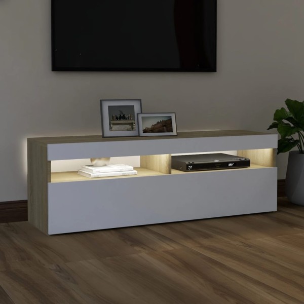 Mueble de TV con luces LED blanco y roble Sonoma 120x35x40 cm