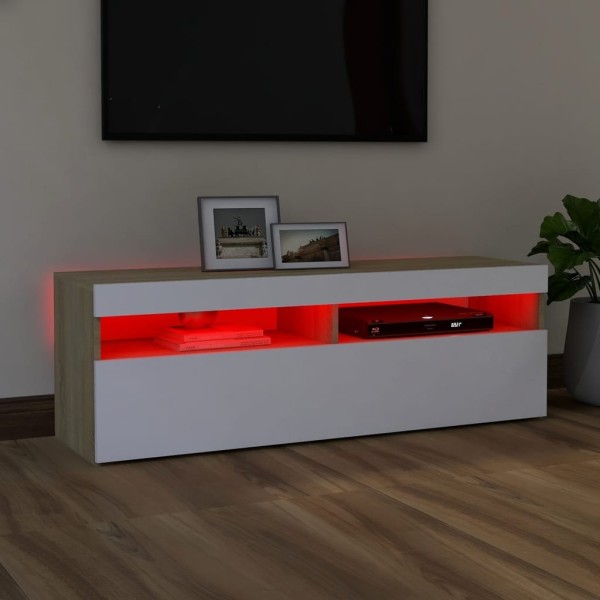 Mueble de TV con luces LED blanco y roble Sonoma 120x35x40 cm