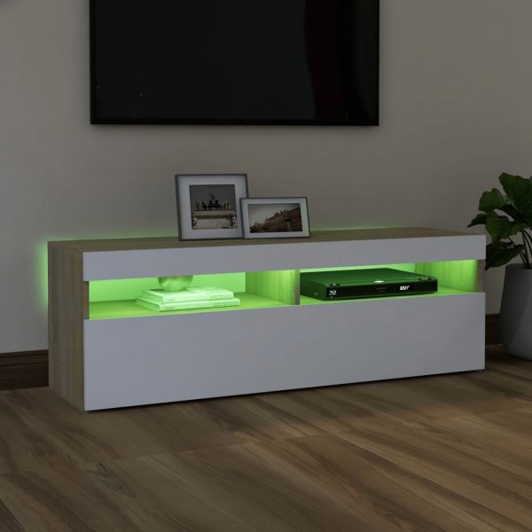 Mueble de TV con luces LED blanco y roble Sonoma 120x35x40 cm