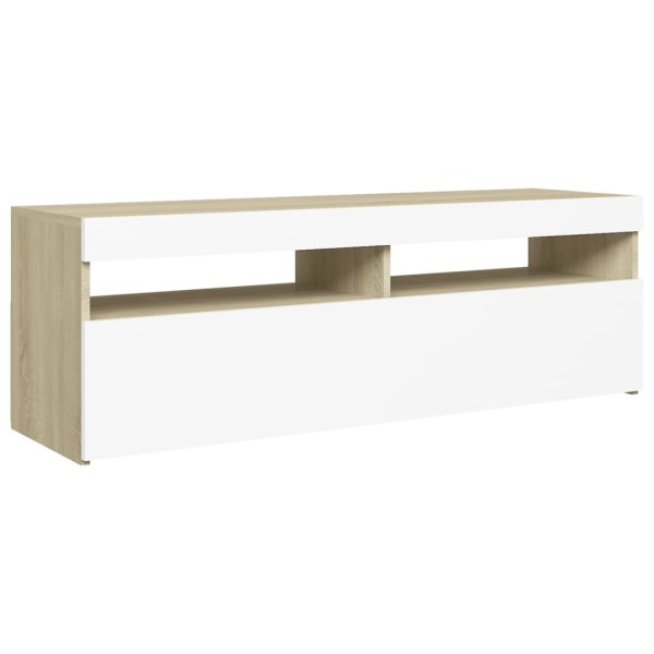 Mueble de TV con luces LED blanco y roble Sonoma 120x35x40 cm